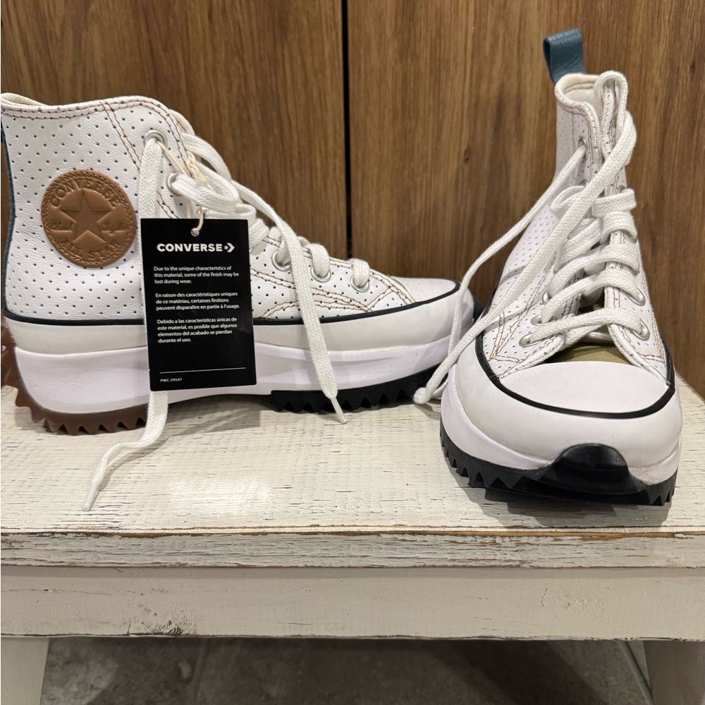 Converse White and Brown High-Top Sneakers
